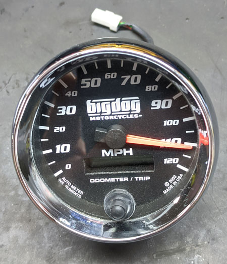 (image for) SPEEDOMETER BIG DOG OEM CHROME BEZEL BLACK FACE USED